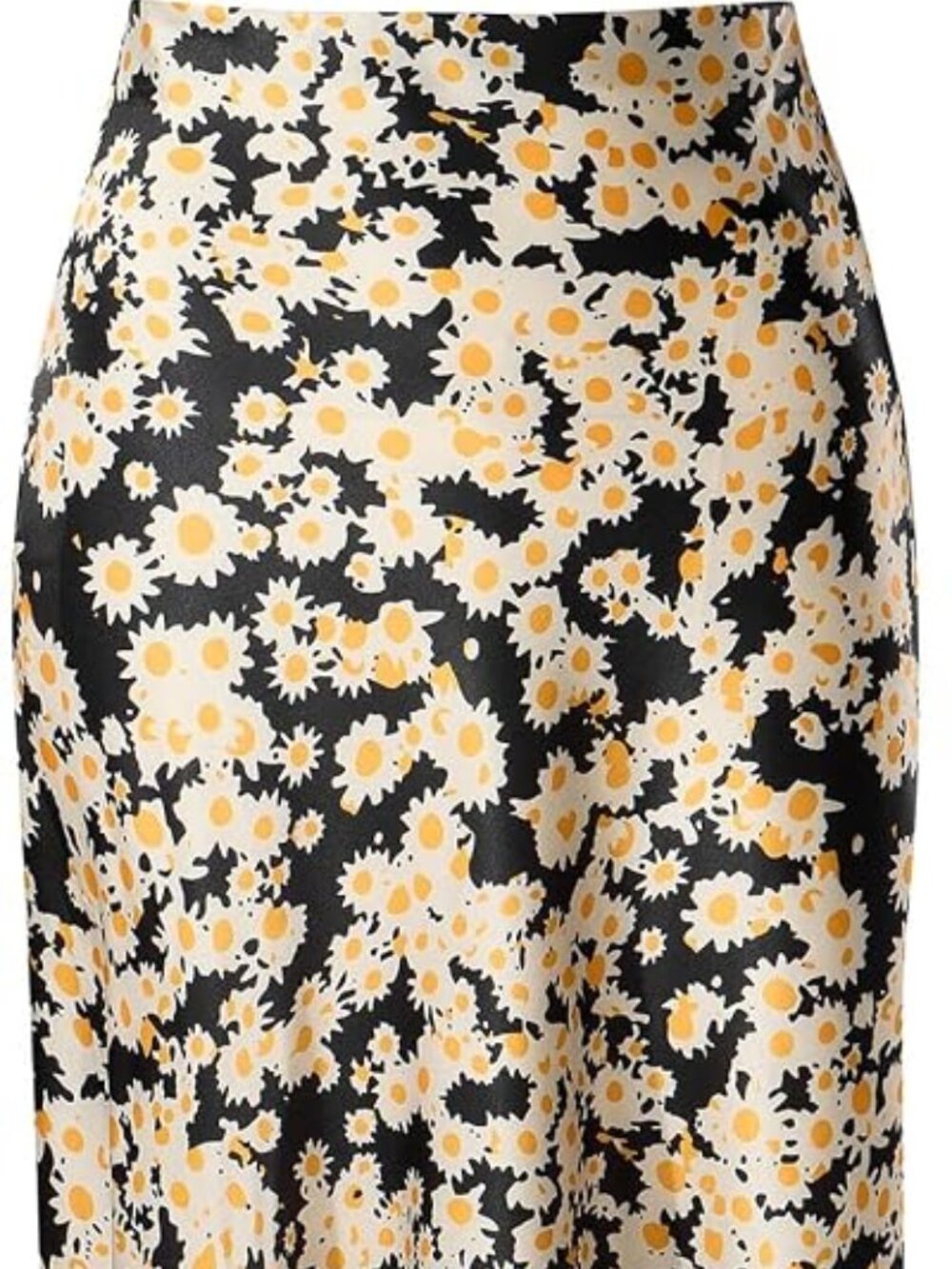 High Waist Silk Satin Daisy Print Skirt - Small